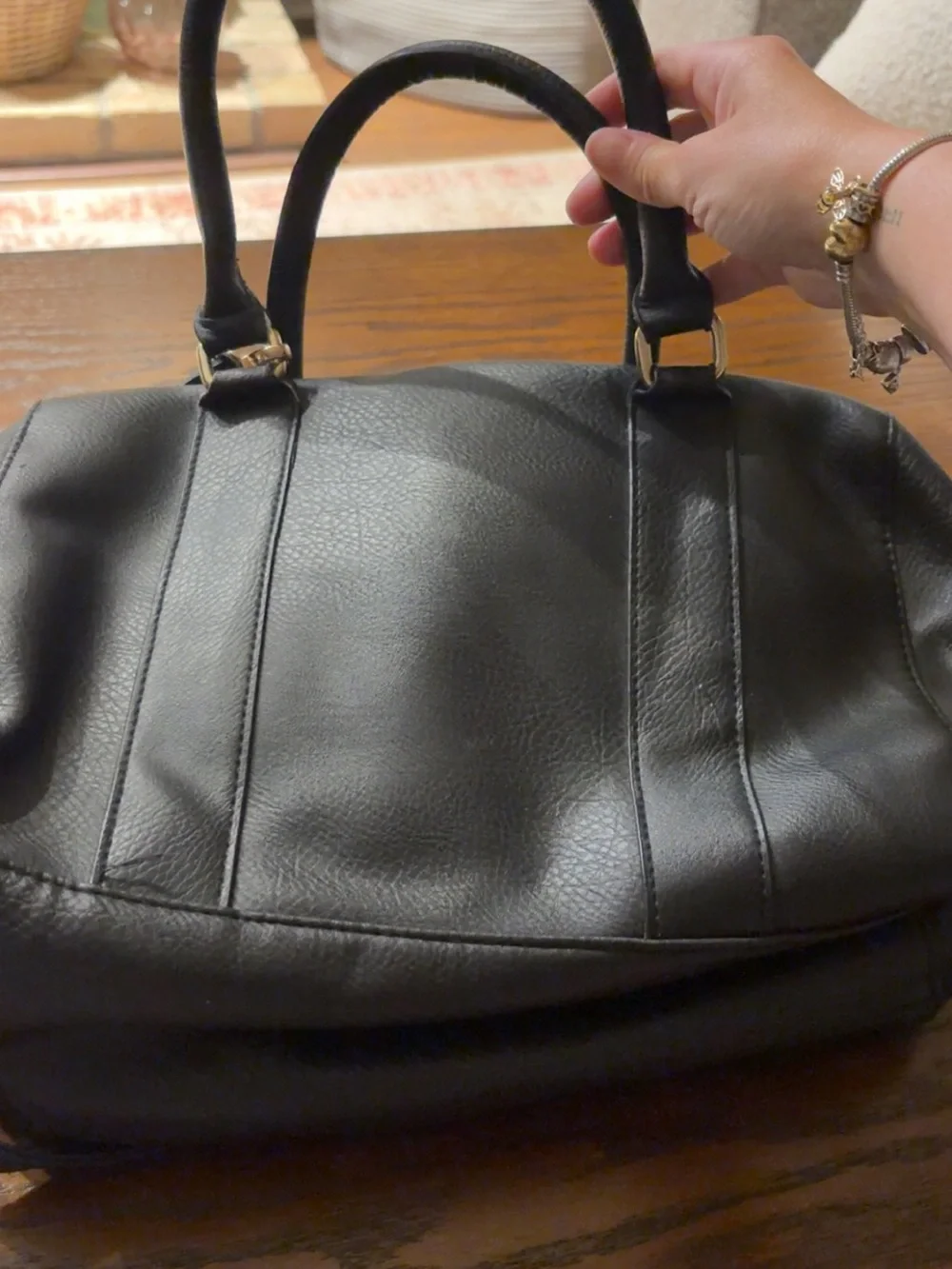 Christian Siriano Black Leather Duffel with Gold Hardware